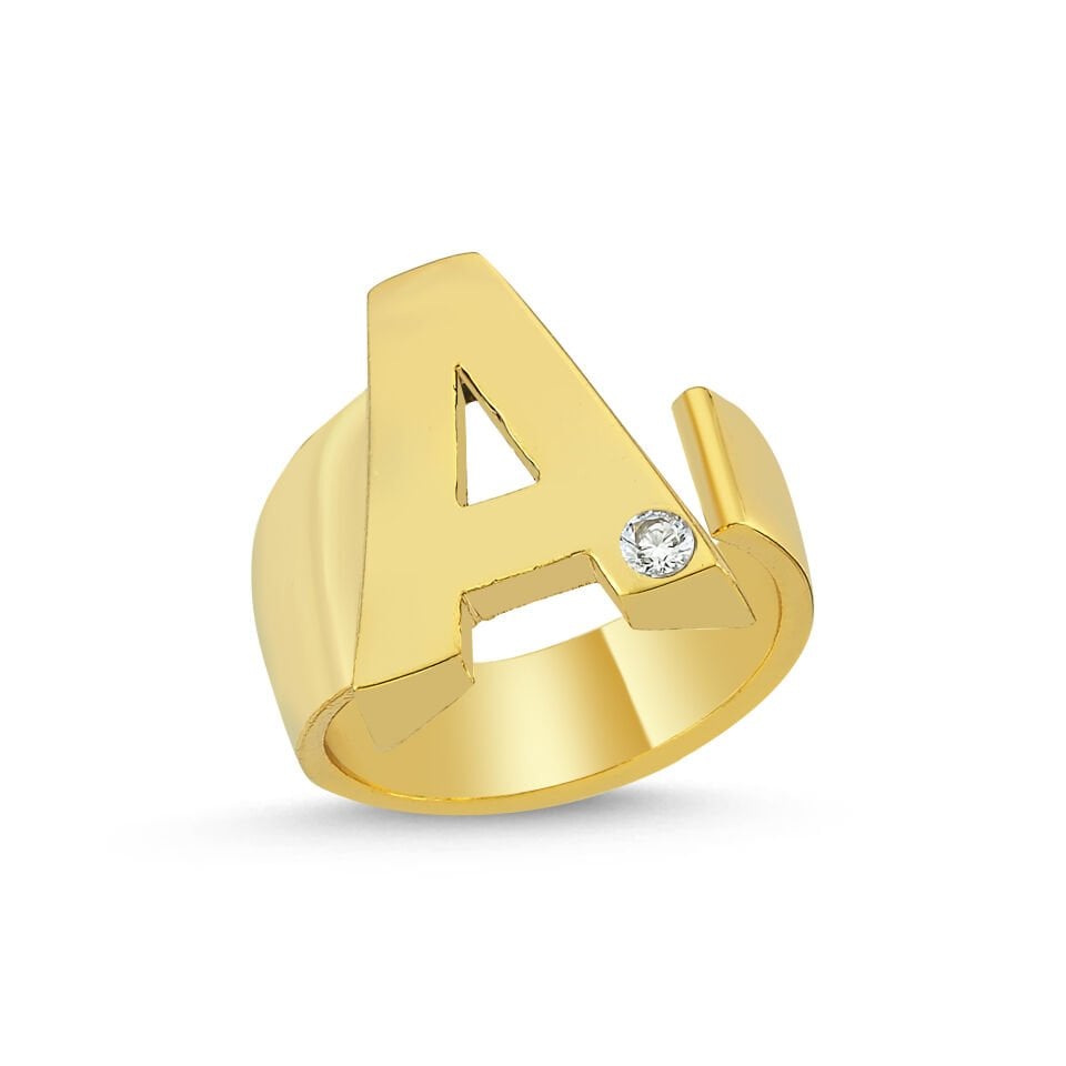 ALTIN KAPLAMA TAŞLI HARF YÜZÜK