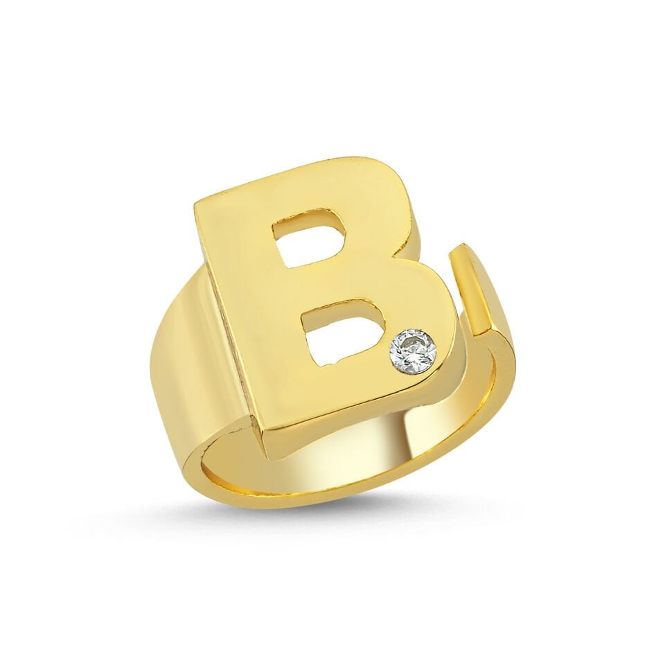 ALTIN KAPLAMA TAŞLI HARF YÜZÜK