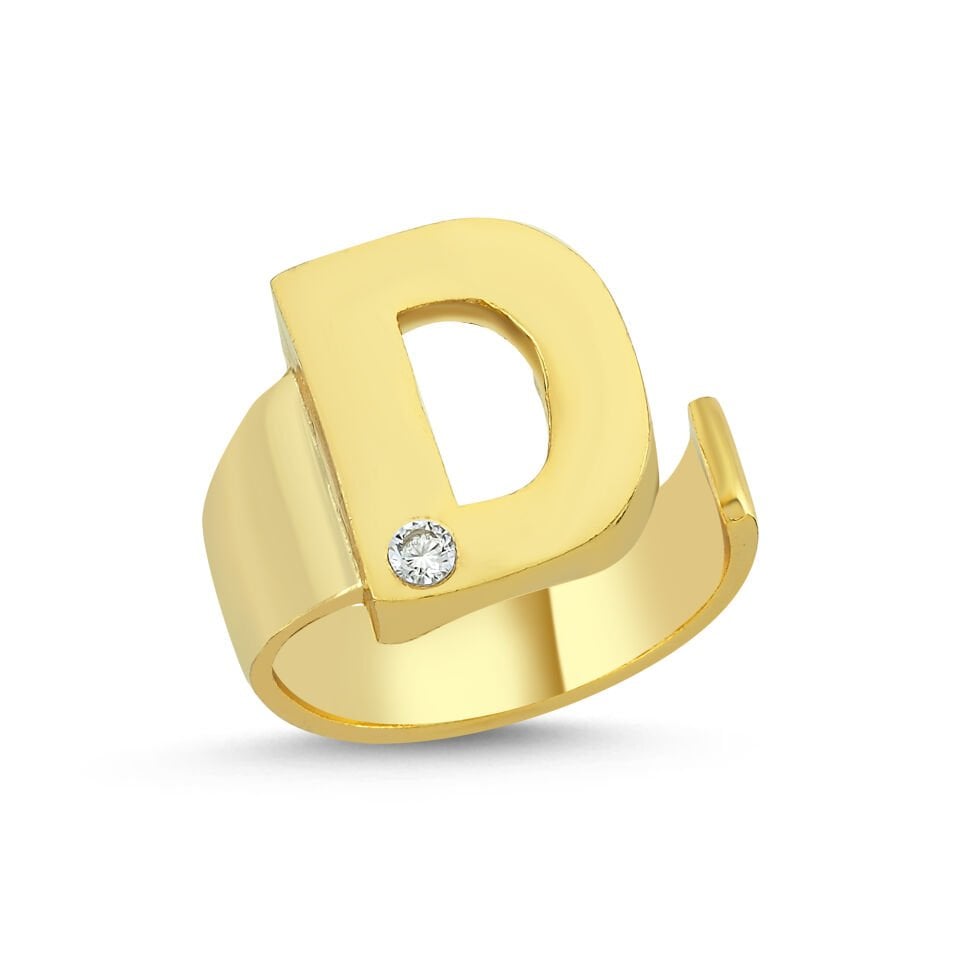 ALTIN KAPLAMA TAŞLI HARF YÜZÜK