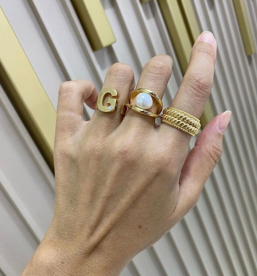 ALTIN KAPLAMA TAŞLI HARF YÜZÜK