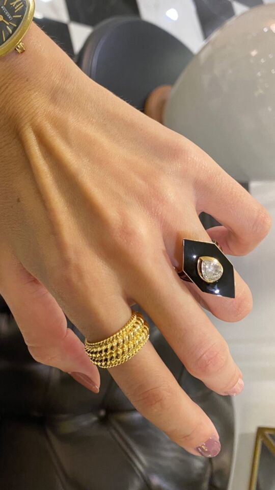 ALTIN KAPLAMA MİNELİ MEKİK YÜZÜK