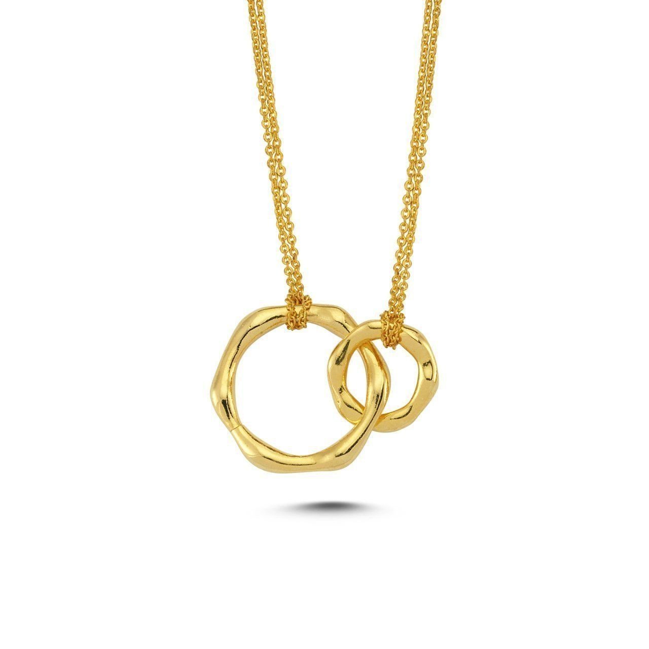 Altın Kaplama Çift Halkalı Zincirli Kolye