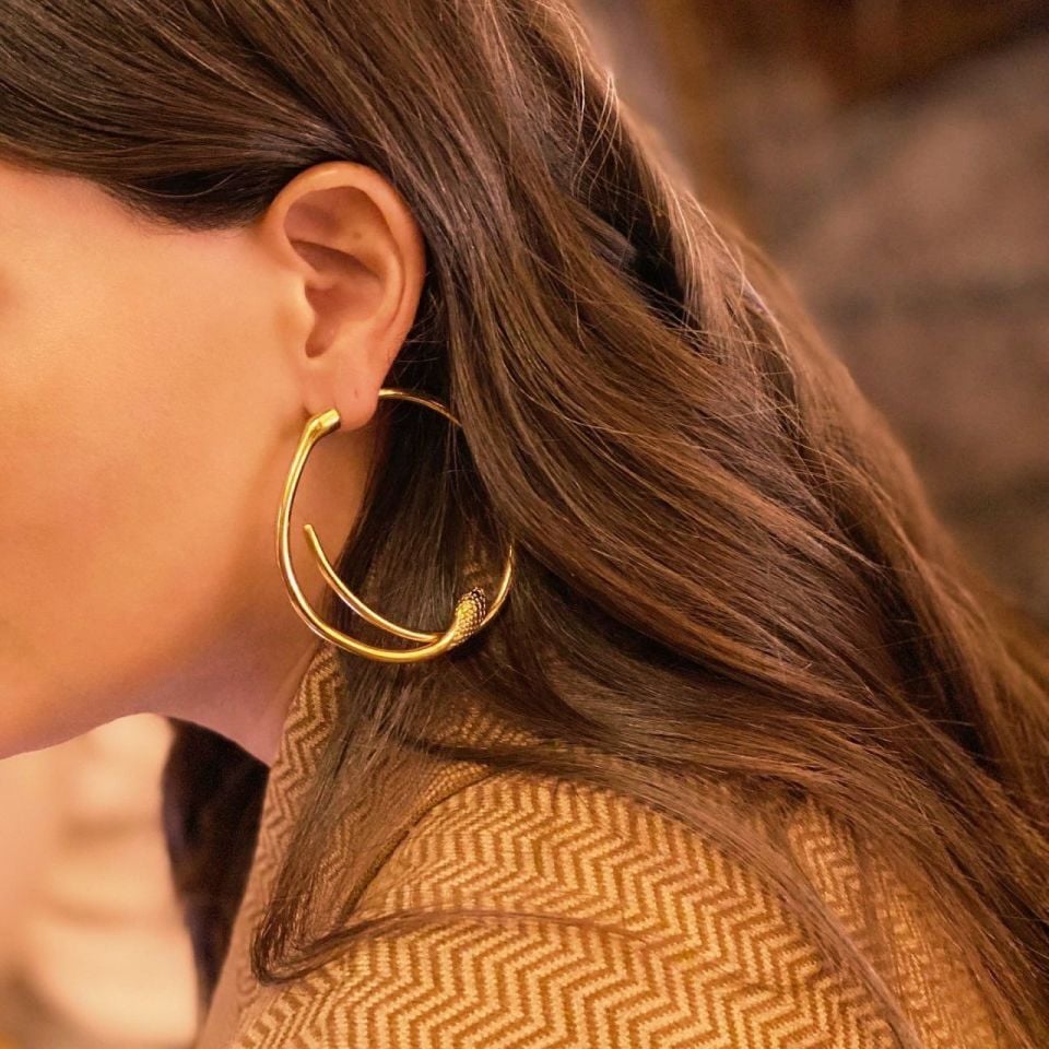 Altın Kaplama Tek Yılan Küpe