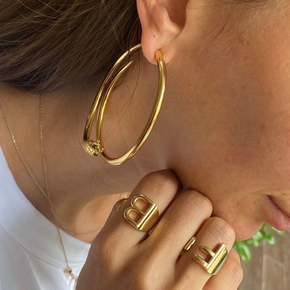 Altın Kaplama Tek Yılan Küpe