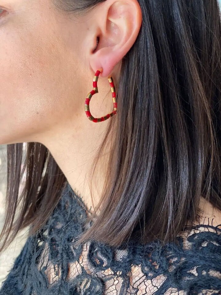 Altın Kaplama Mineli Açık Kalp Küpe