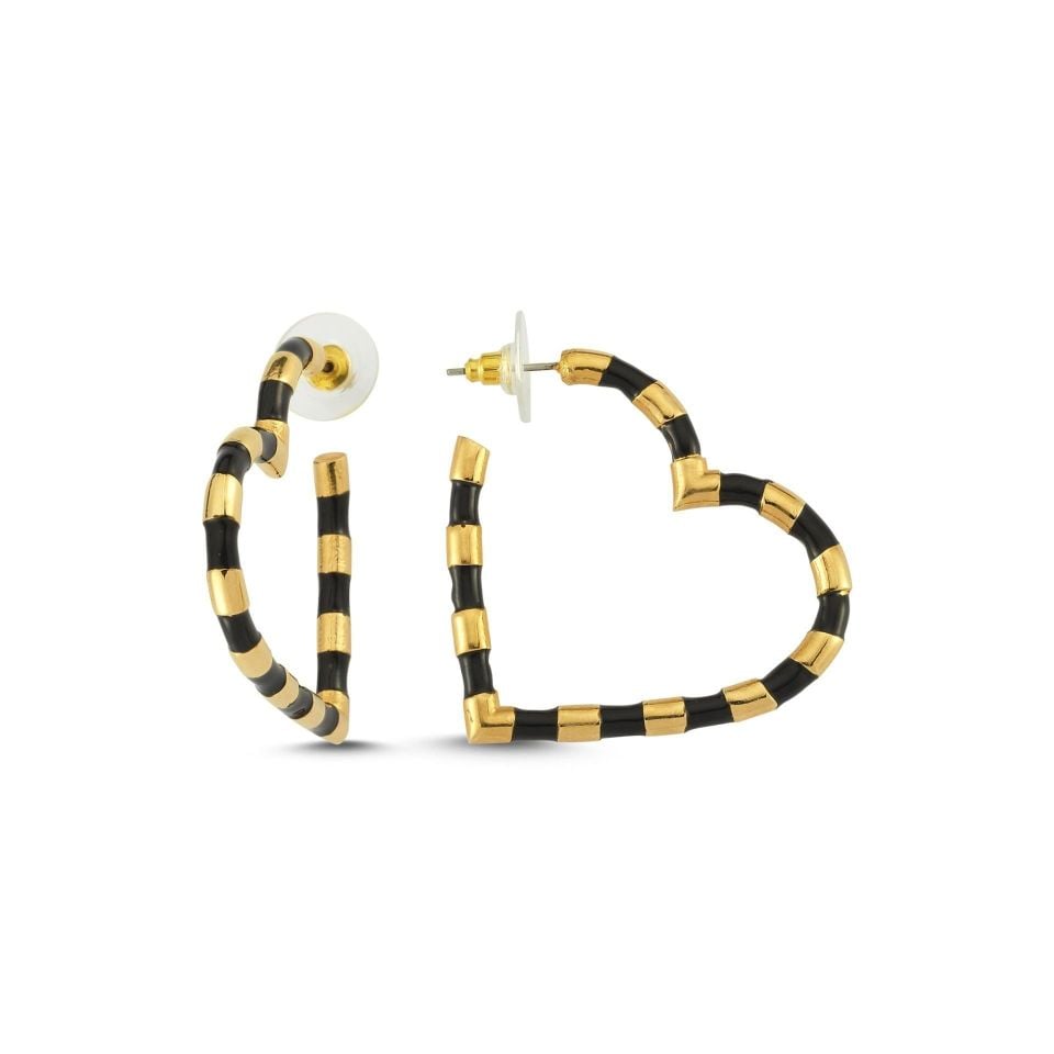 Altın Kaplama Mineli Açık Kalp Küpe