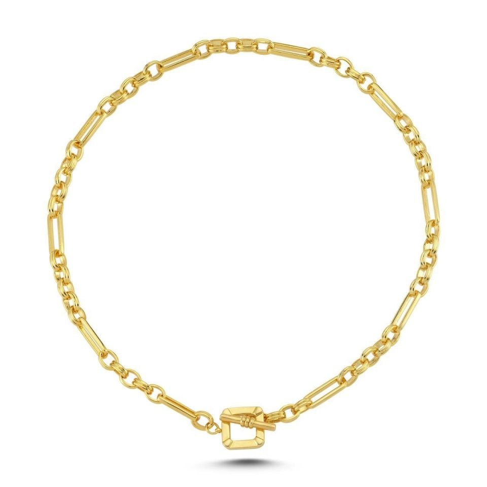 Altın Kaplama Kare Kilitli Kalın Zincir Kolye