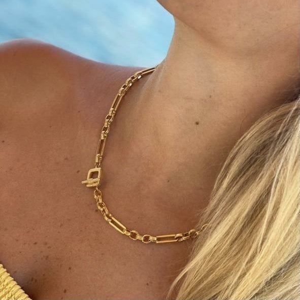 Altın Kaplama Kare Kilitli Kalın Zincir Kolye