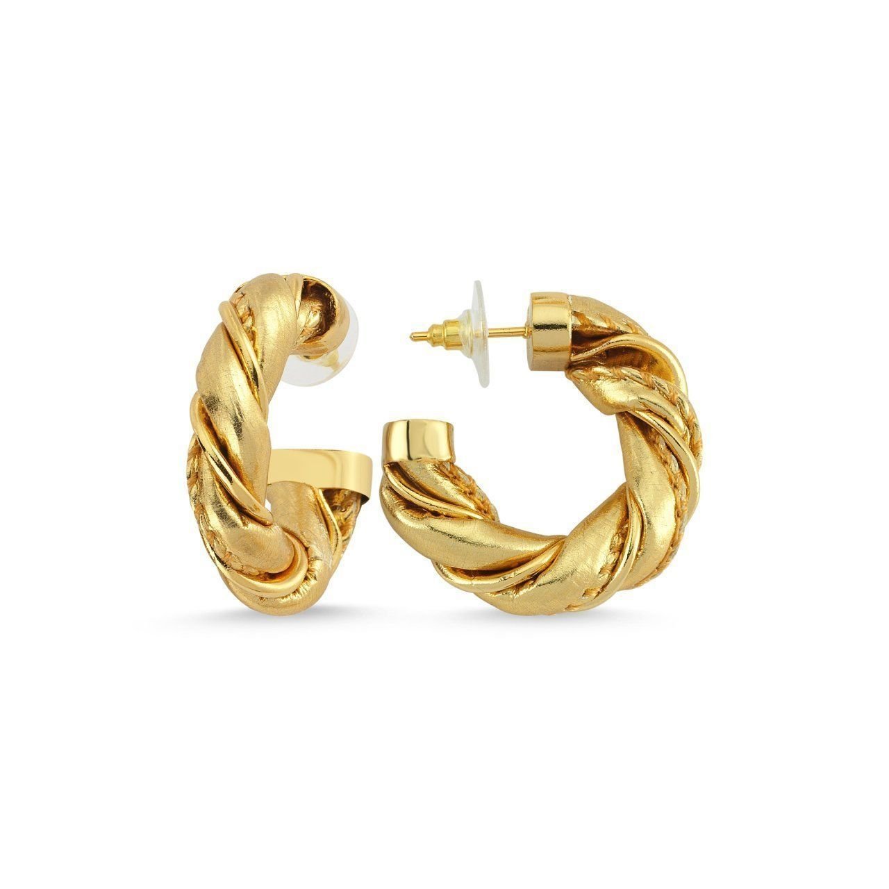 Deri Örgülü Altın Kaplama Küpe