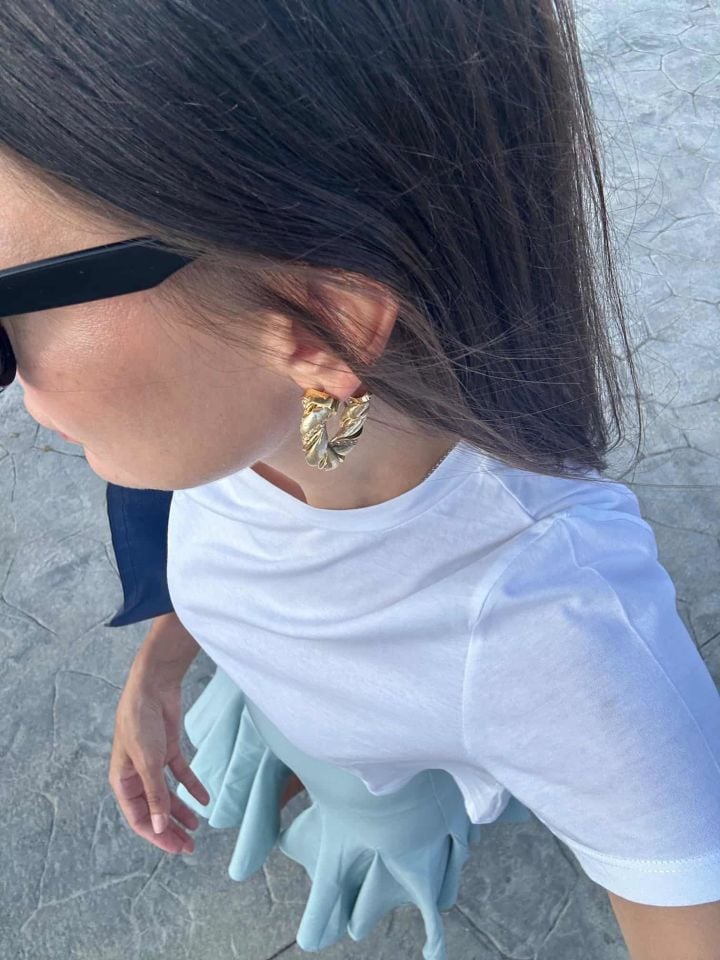 Deri Örgülü Altın Kaplama Küpe